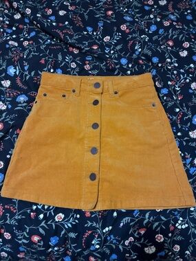 No Boundaries Mustard Button-Front Corduroy Mini Skirt